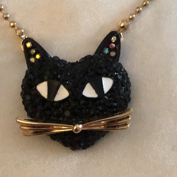 Betsey Johnson Gold Tone Ball Chain With Black Cat Pendant Necklace NWT - Picture 10 of 12